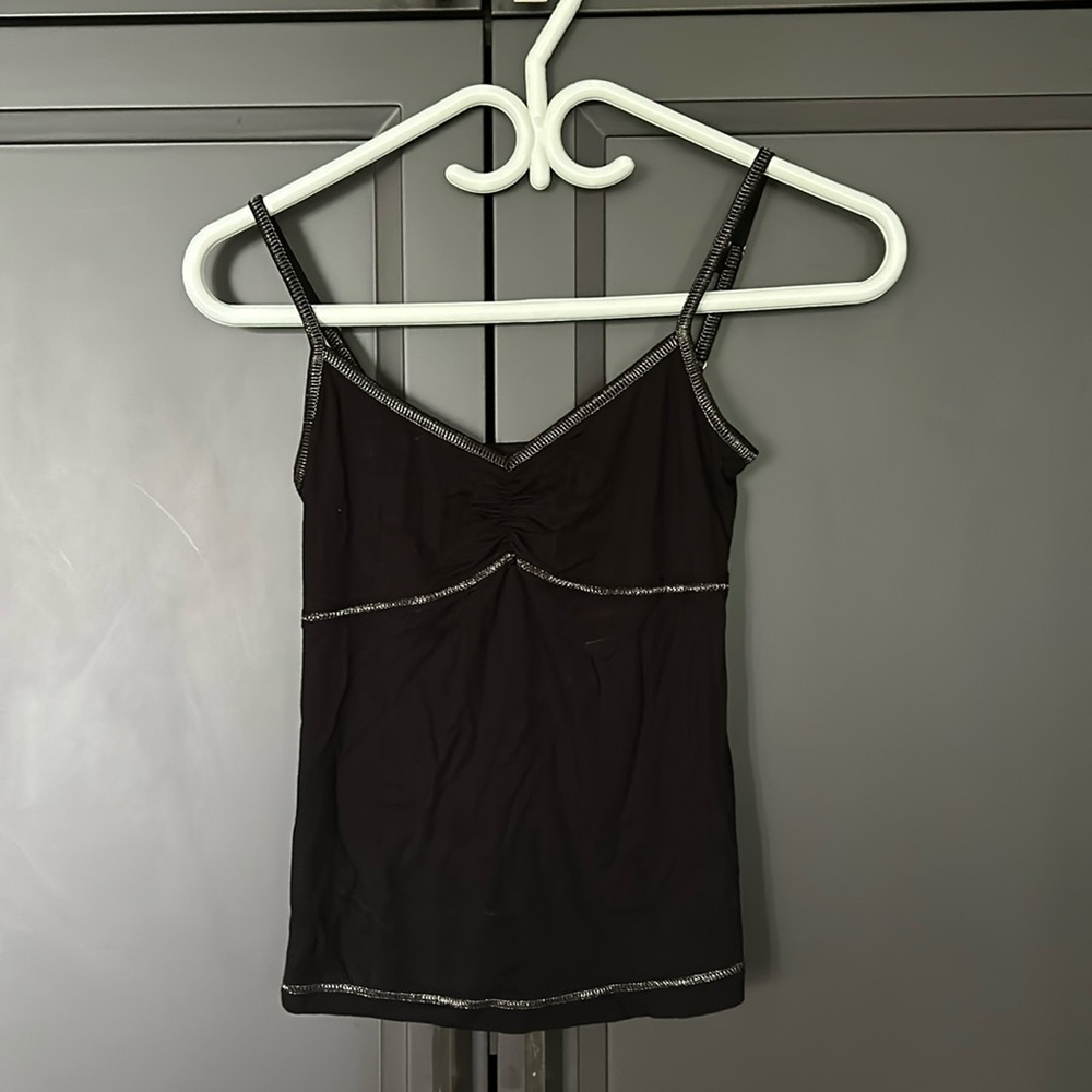 Black Tank Top with Silver Thread Trim - XS